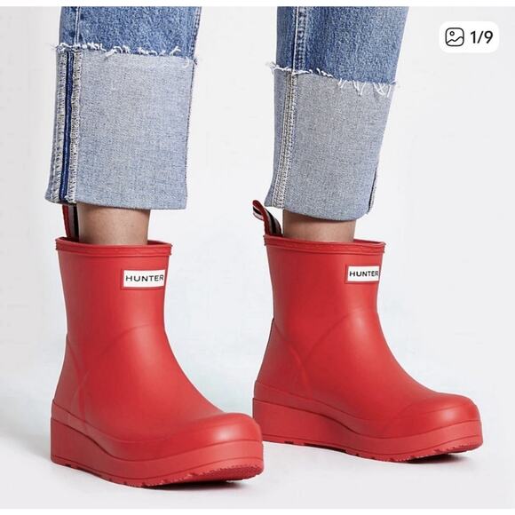 Hunter Women's PLAY Short Wellington Rain Boots Rubber and Waterproof Red Sz 10 - Picture 1 of 8